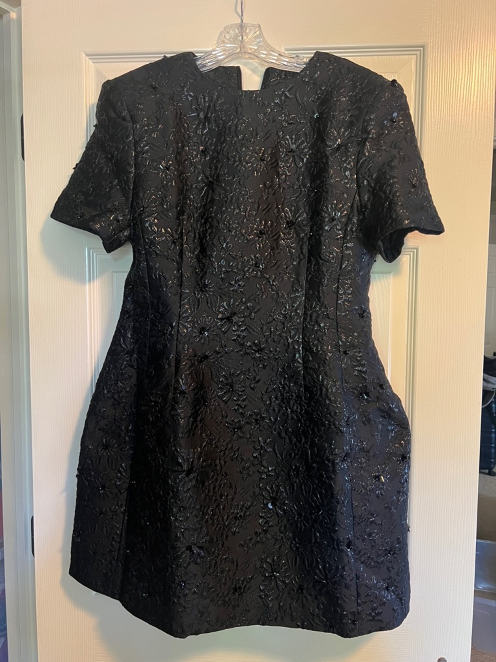 Embellished Black Mini Dress - Short Sleeve Shift